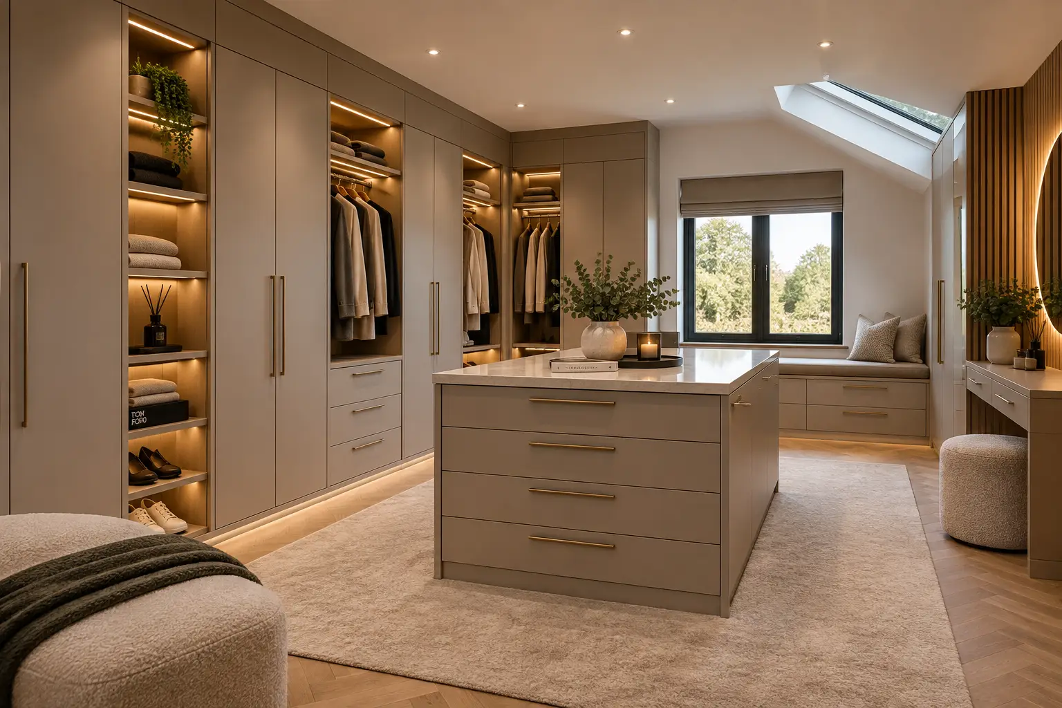 Bespoke fitted wardrobes with integrated lighting and storage