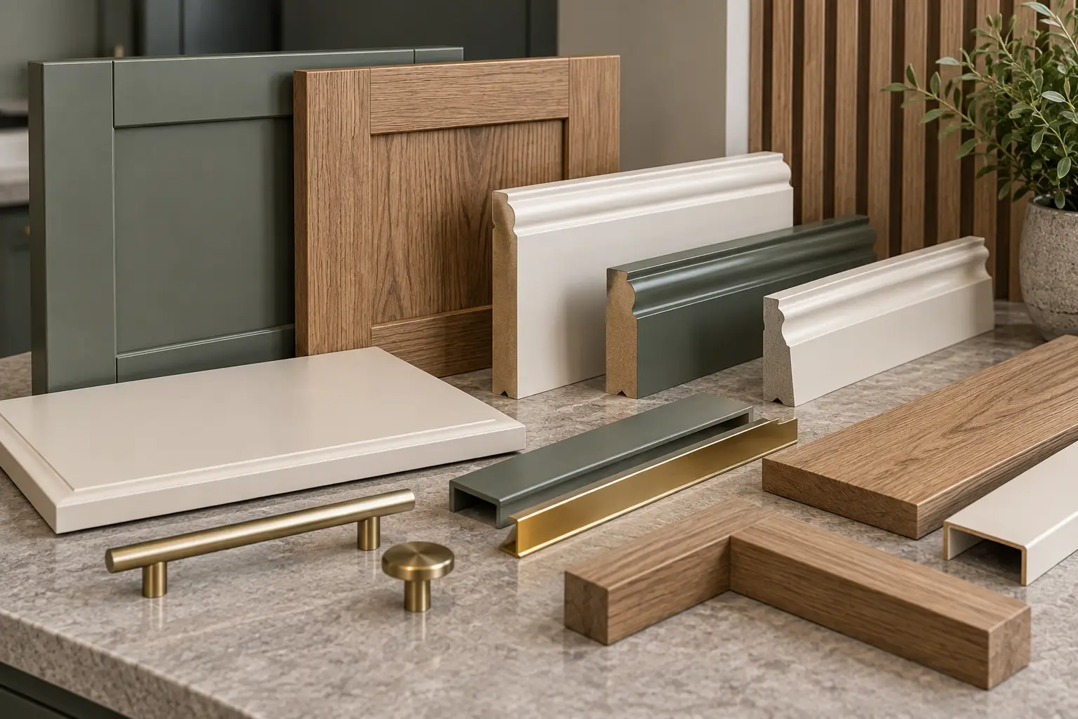 Kitchen end panels, cornices, pelmets, trims and finishing joinery in painted and oak finishes