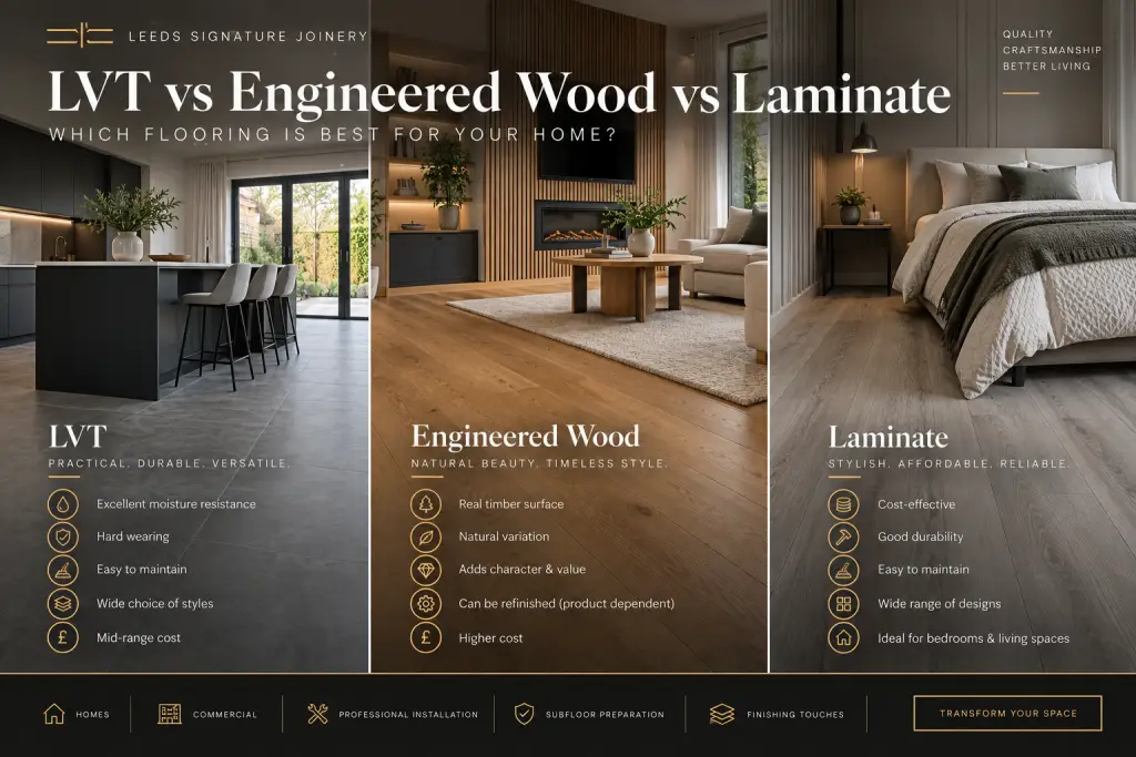 Comparison of LVT, engineered wood and laminate flooring in modern homes